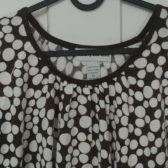 Cathy Daniels Women's Brown and White Polka Dot 3/4 Sleeve Blouse Size 2X - Picture 2 of 5